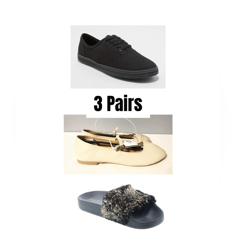 3 Girls Shoes, Size 6, NEW, Wild Fable Sneakers, Cinak Flats & Qupid Slides NEW
